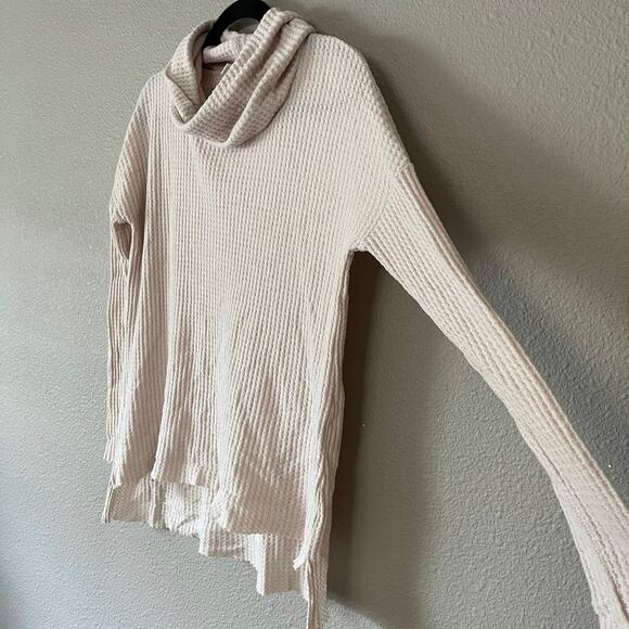 BP. Waffle Knit Raw Step Hem Cowell Neck Womens Long Sleeve Top Cream Small - Picture 4 of 8